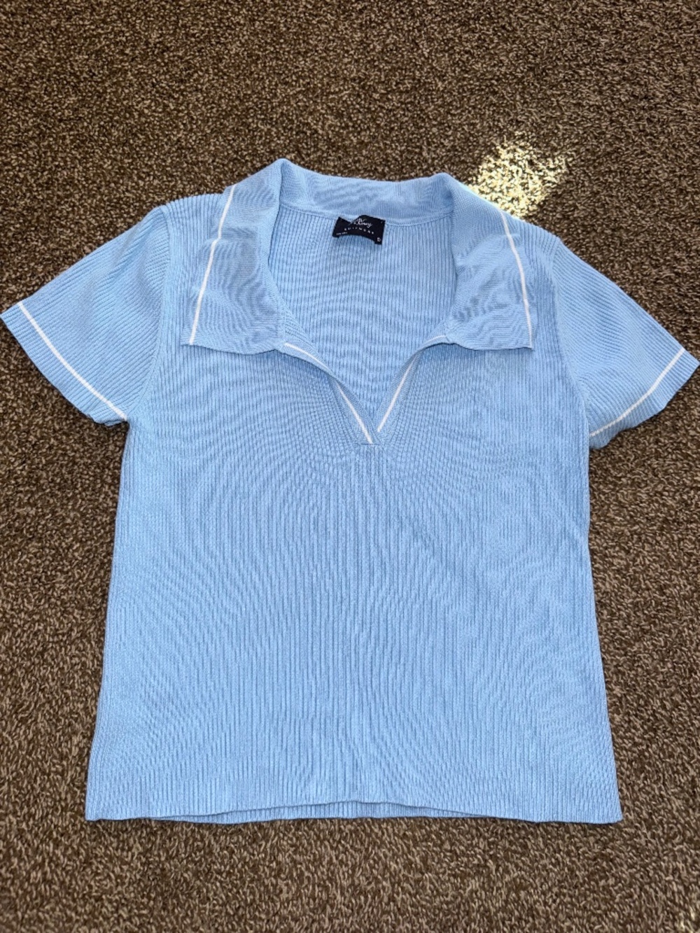 Y2K Baby Blue Ribbed Knit Collared Top Women’s Large